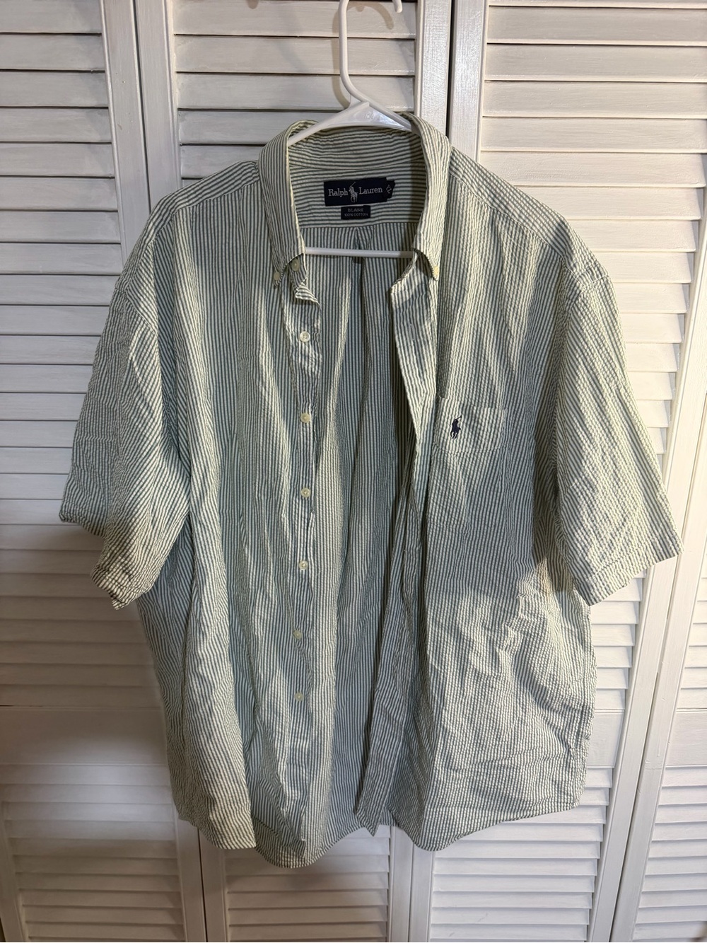 Ralph Lauren Short-Sleeve Button-Down Shirt in Green and White Stripe